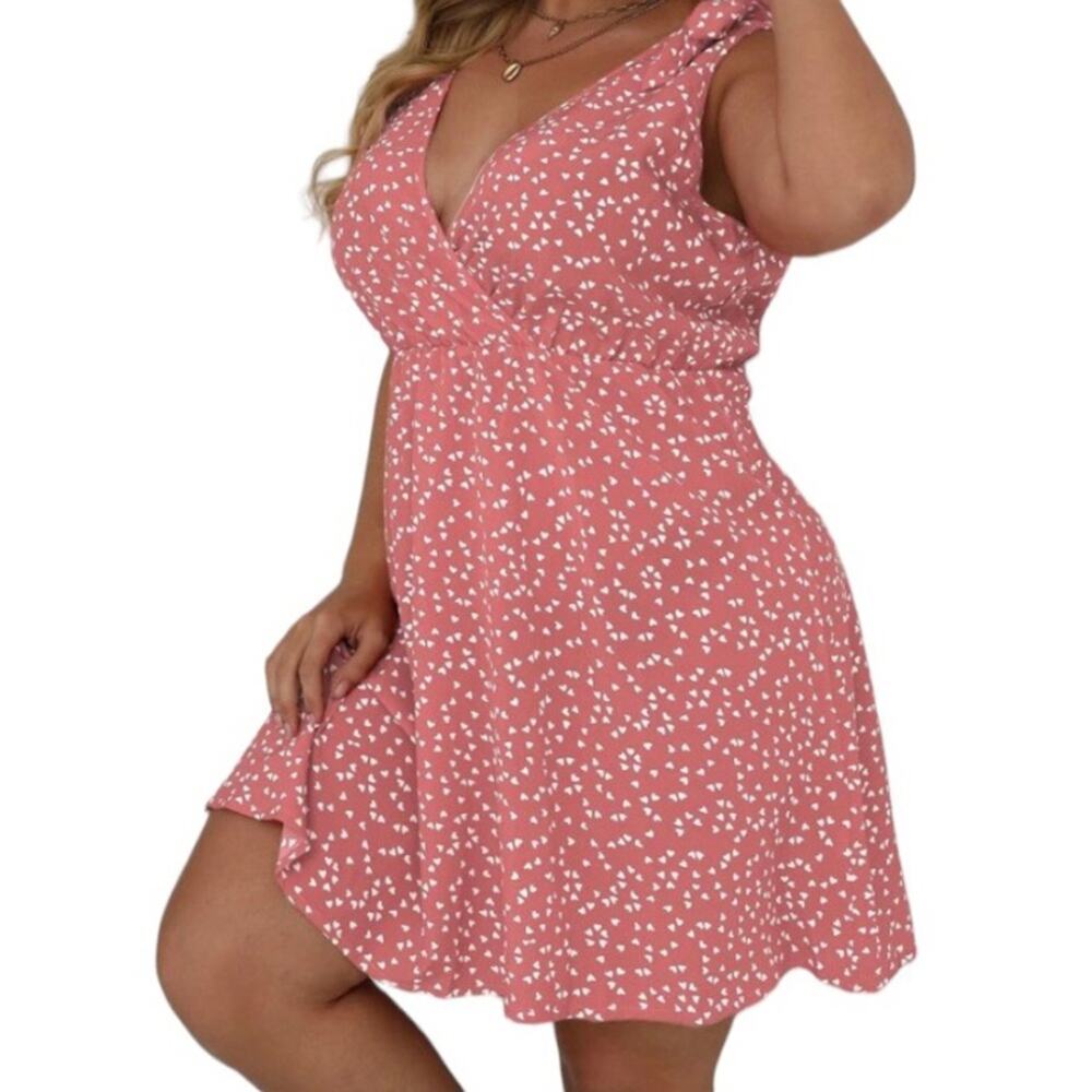 SHEIN Curve Heart Print Dress Plus Size 2XL Mini Length V Front and Back